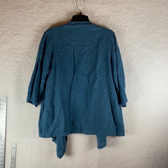 Bryn Walker Womens Blue 3/4 Sleeve Open Front Linen Cardigan Lagenlook S 8957 - Picture 6 of 8